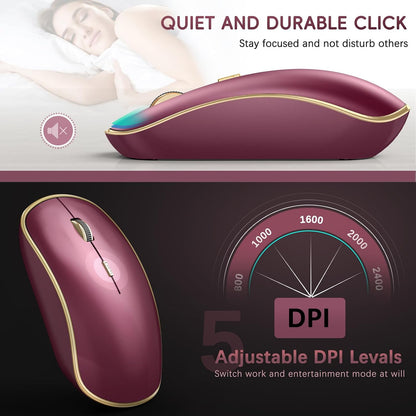 JOYACCESS Wireless Keyboard and Mouse, 2.4g Slim and Ergonomic Wireless Keyboard Mouse Combo- Full Size and Portable Design for Laptop/Windows/Computer-Wine Red Gold