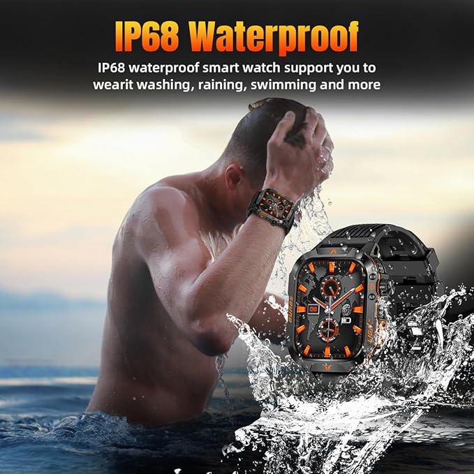QTLLBT Military Smartwatch, Answer Make Calls LED Flashlight Barometer Compass 2.01HD IP68 Waterproof Outdoor Tactical Watch 100+ Sports Modes Sleep Heart Rate Available for Android iOS (Steel Band)