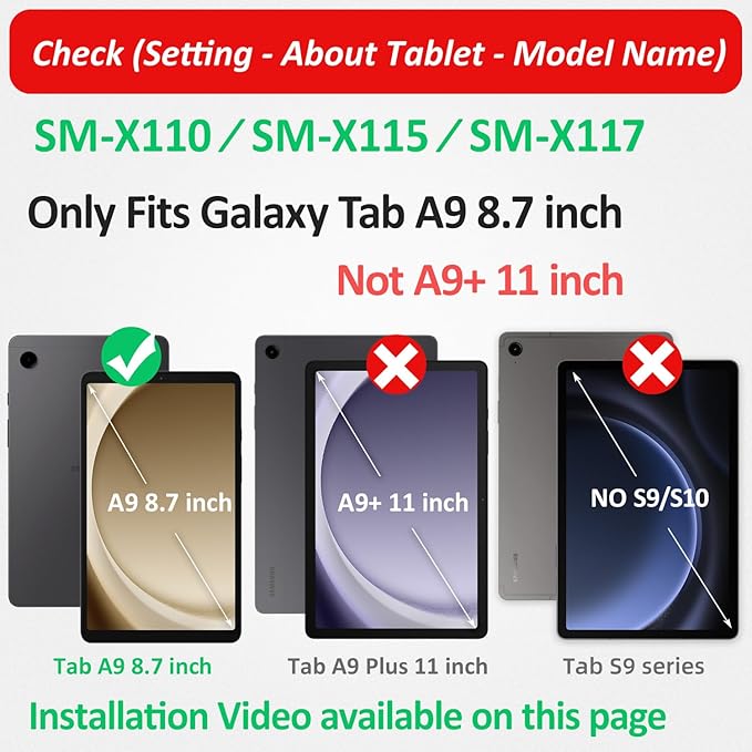 HXCASEAC Case for Samsung Galaxy Tab A9 8.7 Inch, Protective with Screen Protector/Hand Strap/Pen Holder, Sturdy Shockproof for Samsung A9 Tablet Case SM-X110 SM-X115 SM-X117 - Blue
