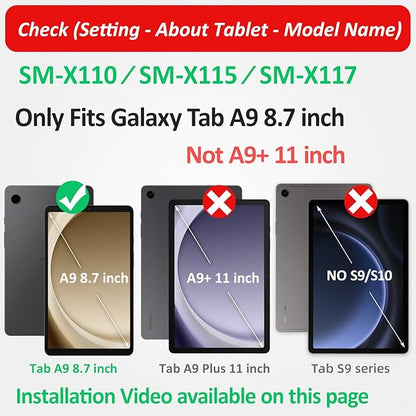 HXCASEAC Case for Samsung Galaxy Tab A9 8.7 Inch, Protective with Screen Protector/Hand Strap/Pen Holder, Sturdy Shockproof for Samsung A9 Tablet Case SM-X110 SM-X115 SM-X117 - Blue