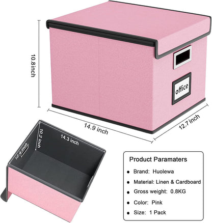 Huolewa Collapsible File Storage Organizer Box with Lid, Linen Document Storage, Universal Hanging Filing Organization Box for Letter/Legal Folder, Decorative Office/Home File Bins - only box