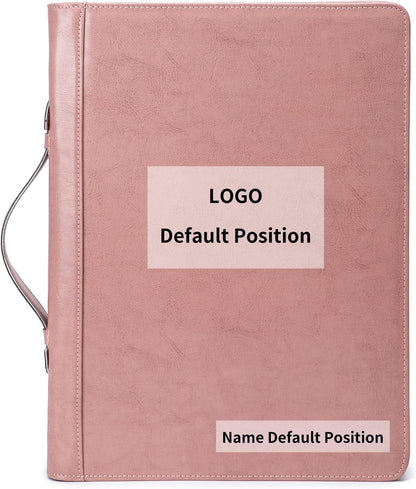 Personalized Vegan Leather Portfolio 3 Ring Binder with Clipboard, Hidden Handle, Custom 8.5 x 11 Zip Padfolio, Business Professional Organizer for Women, Pink