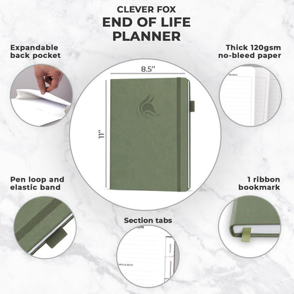 Clever Fox Large End of Life Planner – Guided Final Arrangements Organizer Notebook for Instructions, Beneficiary Info, Will Preparation, Last Wishes & Funeral Planning – 8.5" x 11" (Cypress)