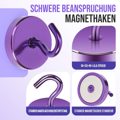 Neosmuk Magnetic Hooks, Heavy Duty 170lb Strong Magnets for Cruise Cabins, Ship Essentials, Large Metal Hooks for Hanging on Fridge(Purple,Pack of 4)