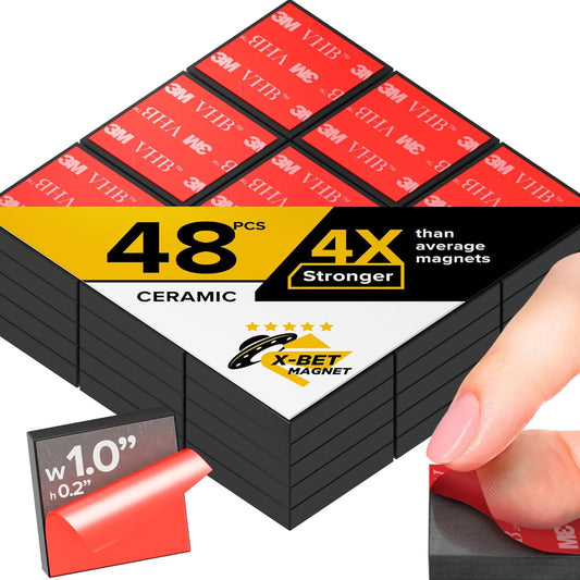X-bet MAGNET Strong Magnets with Adhesive Backing - Square Heavy Duty Sticky Magnets for Crafts, Refrigerator, 1 inch 48pcs