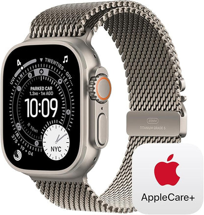 Apple Watch Ultra 3 [GPS + Cellular 49mm] Running & Multisport Smartwatch w/ Rugged Titanium Case w/ Natural Titanium Milanese Loop - L w/ AppleCare+ (2 years)