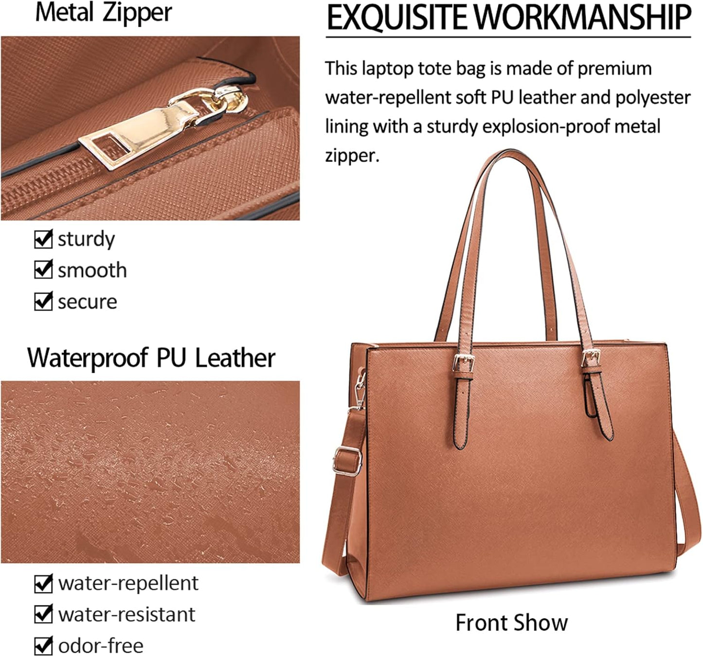 Laptop Bag for Women Waterproof Lightweight Leather 15.6 Inch Computer Tote Bag Business Office Briefcase Large Capacity Handbag Shoulder Bag Professional Office Work Bag Brown