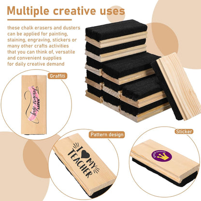 Fumete 108 Pcs Felt Chalkboard Erasers Bulk Back to School Classroom Supplies Wooden Chalk Eraser for Chalkboard Cleaner Duster for Markers White Black Boards Paint School Students Teachers