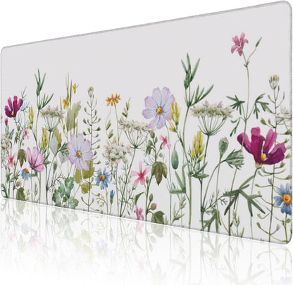 Desk Mat, Vintage Watercolor Flowers Extended Large Gaming Mouse Pad for Desk XXL, Non-Slip Rubber Base Stitched Edges Long Computer Keyboard Desk Pad Mouse Mat for Home Office Gaming 35.4"X15.7"