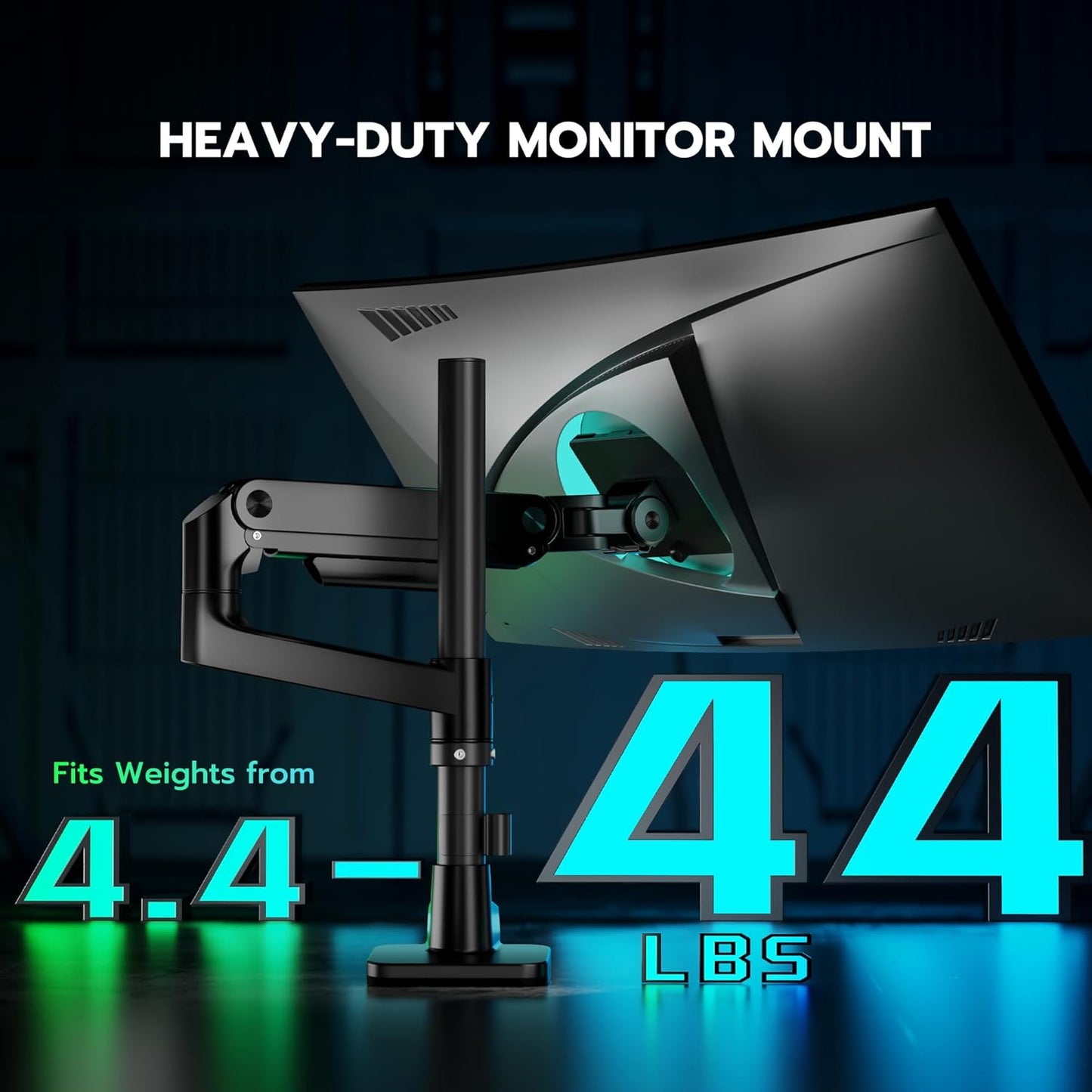 ARES WING Ultrawide Monitor Mount with USB A/C, with Extended Column for 17 to 49 inch Heavy Duty Monitor, Holds 44 lbs, Adjustable Gas Spring Desk Mount, Black