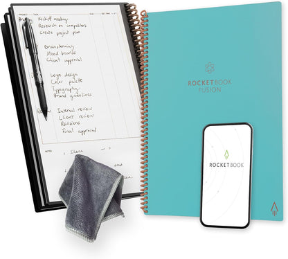 Rocketbook Fusion Reusable Undated Productivity Planner, Letter Size 8.5x11, Teal - Goals, Monthly and Weekly Calendar, Daily To-do List, Lined and Dotted Notes Pages