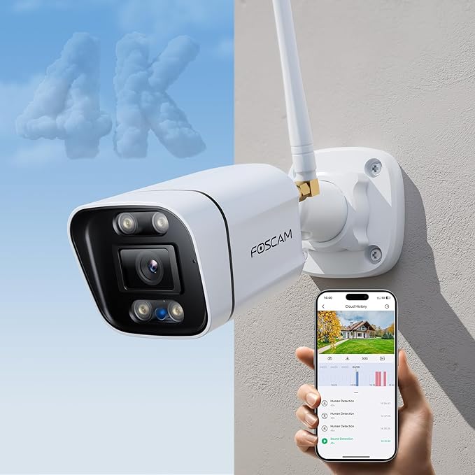 FOSCAM 4K 8MP Security Cameras Wireless Outdoor, 5GHz&2.4GHz WiFi Surveillance Camera for Home Security Outside, 120° FoV, 20x Digital Zoom, AI Detect Human/Vehicle, 66FT Color Night Vision, IP66