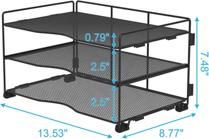 Office Organization - 3 Tier Paper Organizer Letter Tray - Mesh Desk File Organizer - Paper Sorter Desk Stand for Letter/A4 Office File Folder Holder - Black
