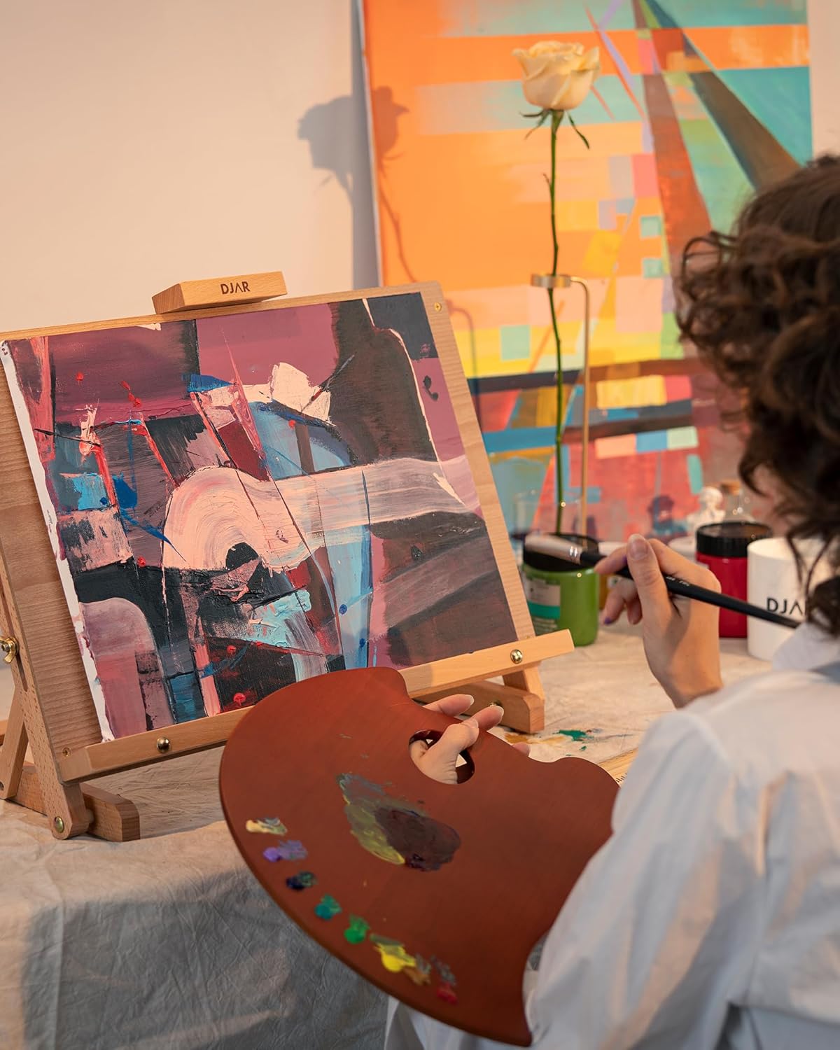 DJAR Adjustable Tabletop Easel for Artists & Beginners, Solid Beech Wood Desktop Sketching Drawing Painting Board Easel, Hold Canvas up to 23", Natural