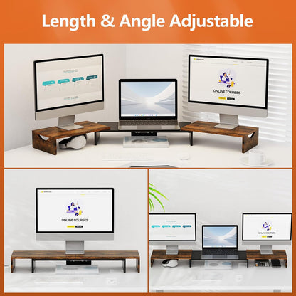 Triple Monitor Stand Riser, Extra Long Monitor Lift for 3 Monitors, Dual Monitor Stand with Length and Angle Adjustable