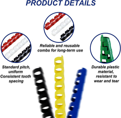 Rayson CR-10-100-M Plastic Binding Combs 3/8in. 21-Ring, 55-Sheet Capacity, Colorful Comb Binding Spines, Max. Binding A4 Size Paper (8.3"×11.7"), Box of 100