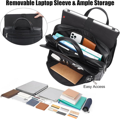 Masa Kawa Leather Briefcase for Men 15.6", 17" Laptop Computer Case Business Travel Work Messenger Cross Body Shoulder Bag