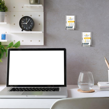 Chunful 3 Pcs Wall Mount Business Card Holder 3.75 x 2.75 x 1.25 Inch Vertical Clear Acrylic Card Display Rack Single Pocket Organizer Pre Drilled Plastic Display Stand for Home Office(Classic Style)