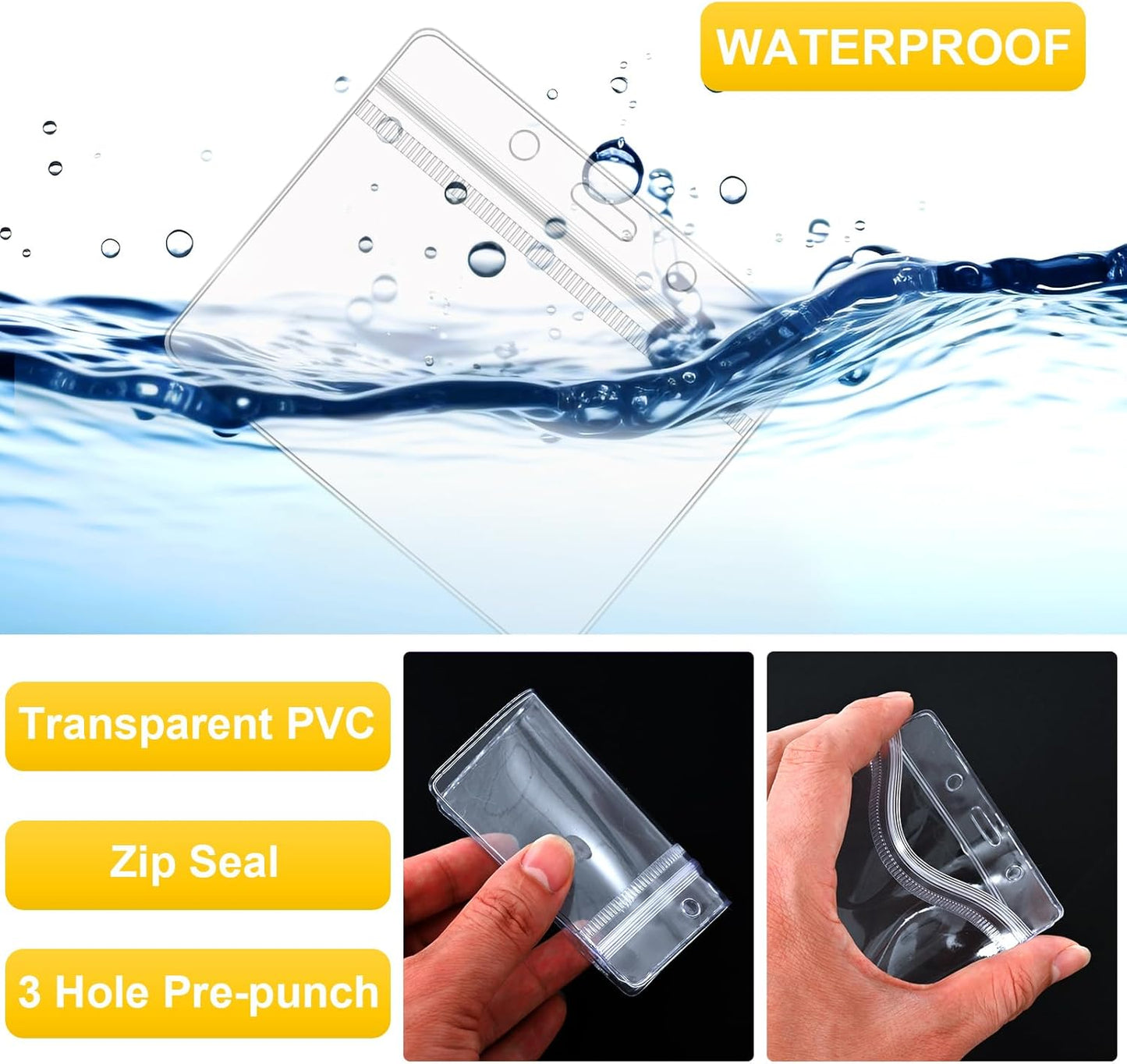 100 Pack Lanyards for ID Badges with Clear Name Tags, Reusable Lanyards Horizontal ID Card Badge Holders Plastic Name Badges for Men Women Kids Business School and Office Supplies (Yellow)