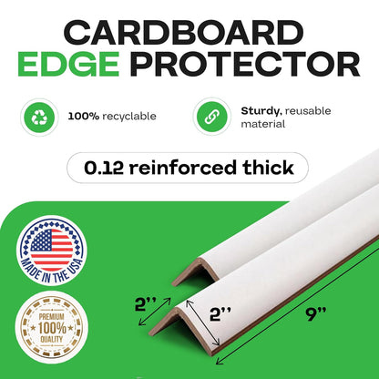 IDL Packaging Cardboard Edge Protector 2" x 2" x 9", Pack of 100 - V-Board Reinforced Cardboard Corners for Shipping - White Kraft Corner Protectors for Pallets - Recyclable and Eco-Friendly Material