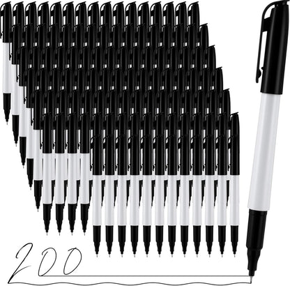 200 Pack 0.4mm Ultra Fine Point Permanent Marker Bulk, Fine Tip Permanent Markers Set, Quick Dry, Waterproof, Durable, Works on Paper, Glass, Ceramic, Plastic, Wood, Rock, Metal (Black)