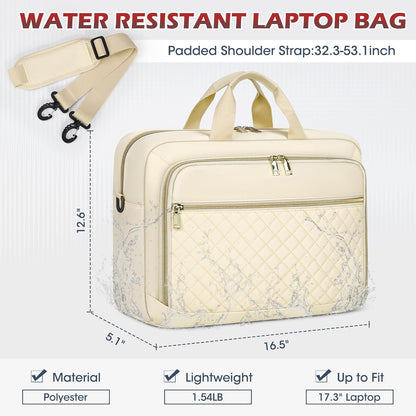 NEWHEY Laptop Bag 17.3 Inch Laptop Briefcase for Women Men Waterproof Shoulder Messenger Bag Large Computer Bag for Business Office Work College, Beige