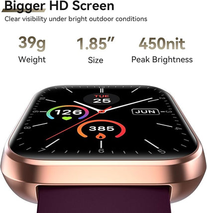 Smart Watches for Women Men, 1.85" Screen Smartwatch Compatible iPhone Android Phone Answer/Make Call, 24/7 SpO2 Sleep Heart Rate Monitor,3ATM Waterproof, Fitness Traker 120+Sport ( 2 Bands Included)