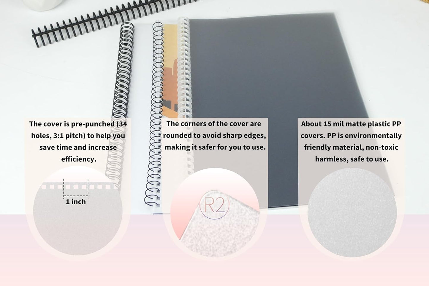 Rayson Pre-Punched PP Plastic Binding Cover, Frosted Finish, 32 Square Holes, Letter Size 8-1/2 × 11 Inches Matte Binding Cover - 50/Pack