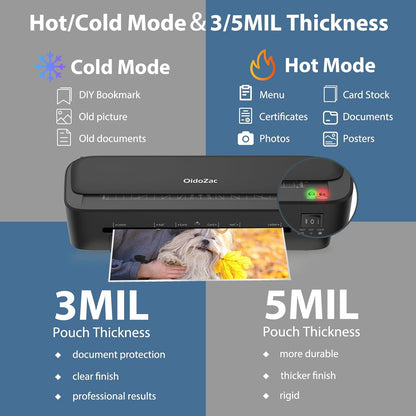 Laminator Machine, 11 in 1 Laminating Never Jam Technology with 36 Laminating Sheets, 9 Inch Thermal Laminator A4 Laminating Machine Hot & Cold Mode for Home Office School Black