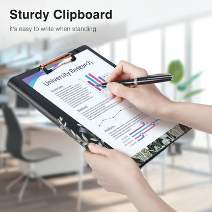 Ospelelf Foldable Leather Clipboard Padfolio with Notepad 8.5 x 11, Business Clipboard Portfolio Organizer, Flowers