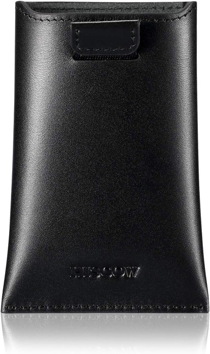 HISCOW Business Card Holder with Flap for Dispensing Cards - Italian Calfskin (Black)