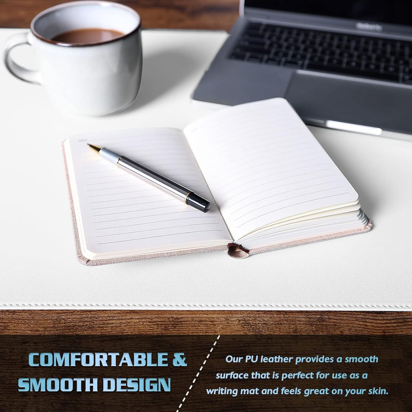 K KNODEL Desk Mat, Blotter, Dual-Sided Office Desk Pad, Waterproof Desk Mat for Desktop, Desk Blotters, PVC Leather Pad Protector (White, 23.6" x 13.8")