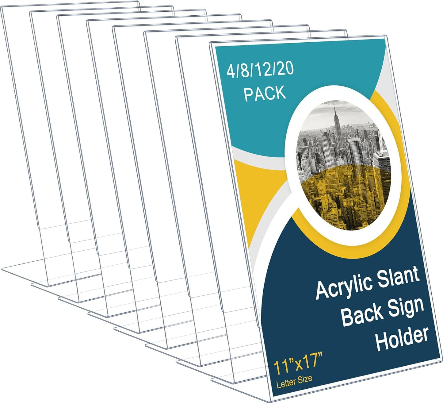 Qilery 2 Pcs 11 x 17 Inch Acrylic Sign Holder Clear Display Stand Frame Table Top Slant Back Plastic Sign Holder Flyer Document for Menu Workers Teachers Office School Desktop