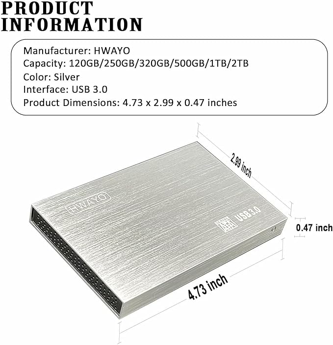 2.5'' HDD 500GB Ultra Slim Portable External Hard Drive USB3.0 Storage for Xbox One Console, PC, Laptop, MacBook (Silver)