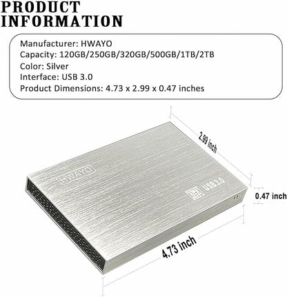 2.5'' HDD 750GB Ultra Slim Portable External Hard Drive USB3.0 Storage for Xbox One Console, PC, Laptop, MacBook (Silver)