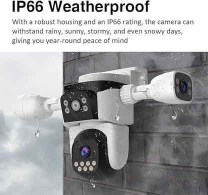 Cameras for Home Security, Outdoor PTZ Camera, 6MP Triple-Lens 360° Panoramic, Auto-Tracking Full-Color Night Vision, IP66 Weatherproof