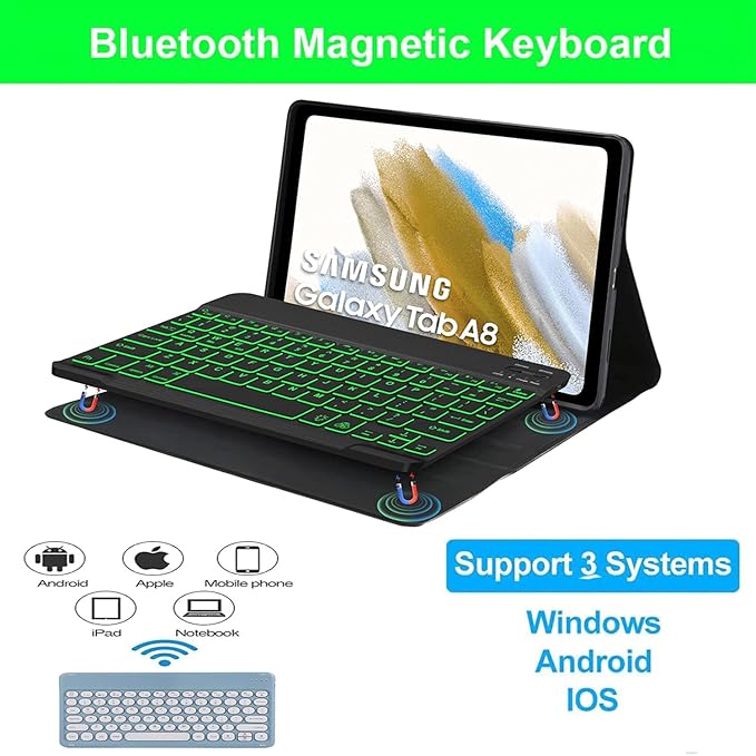 Keyboard case for Samsung Galaxy Tab A11 Plus / A9 Plus 11 inch, Bluetooth Backlit A9+ Keyboard Case with S Pen Holder for A11+ 11", Black