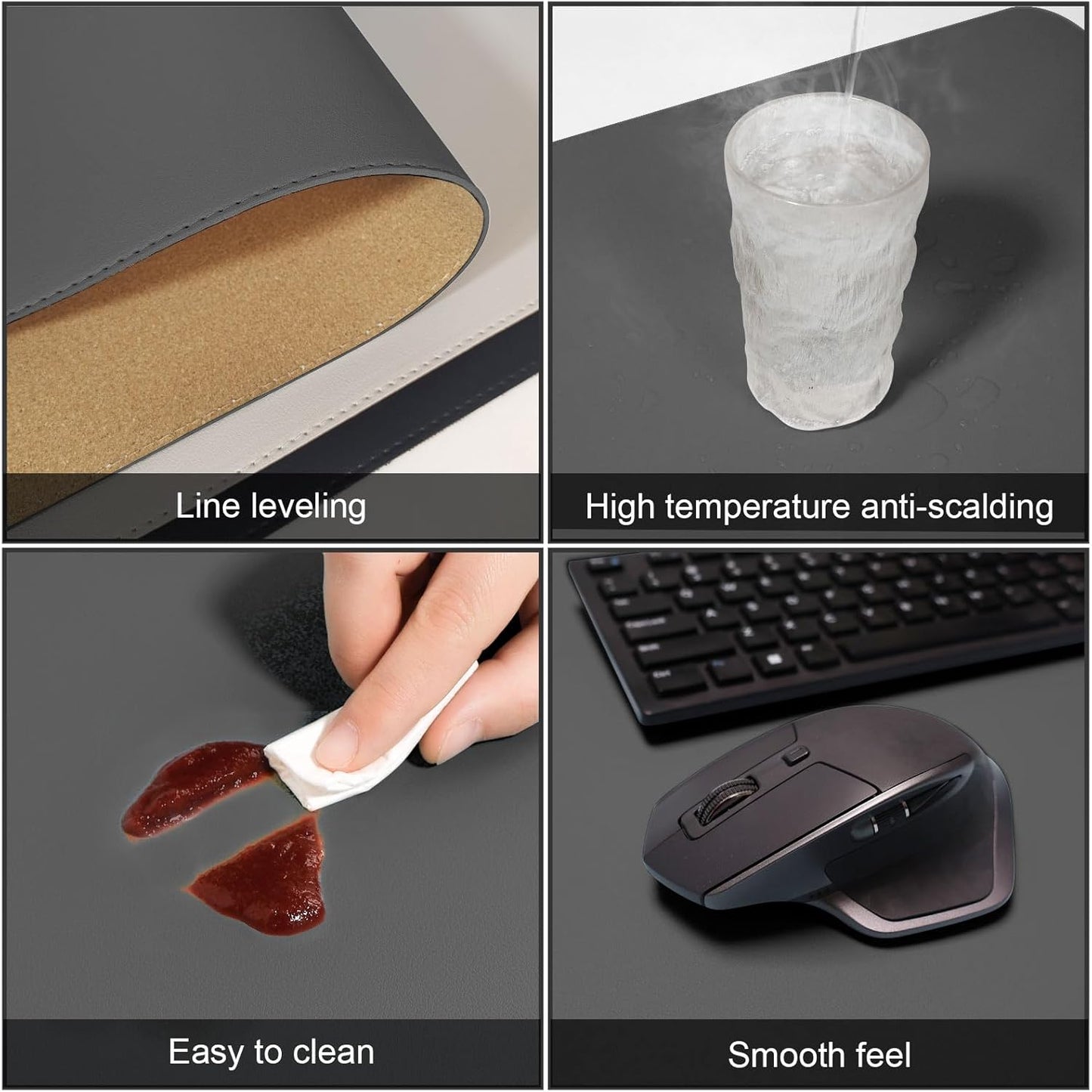 DAWNTREES Dual Sided Desk Mat,Leather Desk Pad,40"x16",Cork Desk Mat Protector,with PU Leather Valet Tray Organizer,Large Mouse Pad,Desk Writing Pad for Office and Home(Dark Gray)