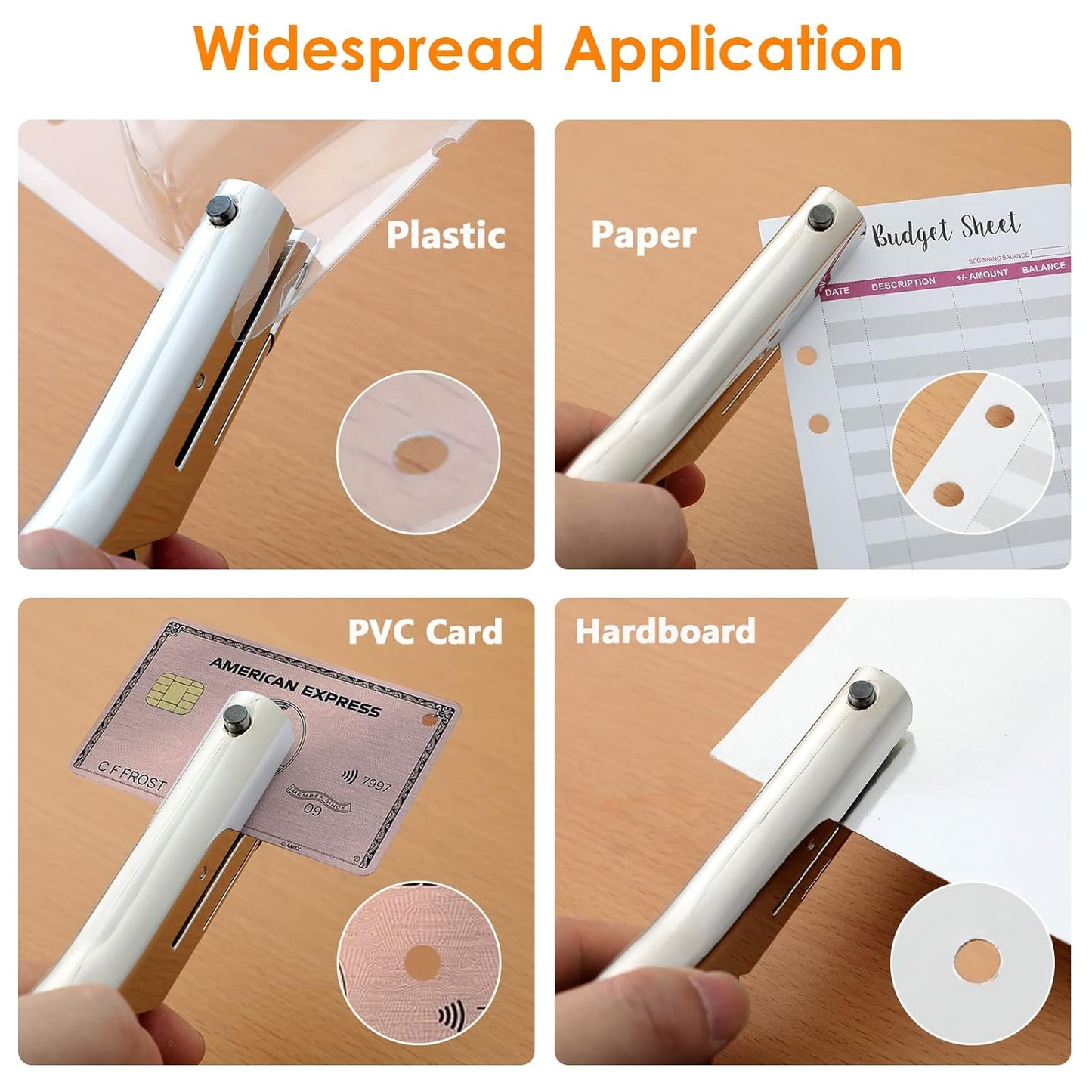 Hole Punch 2" Reach 3/8 inch Single Hole Punch,Heavy Duty Hole Puncher Single,Paper Punch Portable Hand Held Long Hole Puncher for Paper Cards Plastic Cardboard (Silver) (3/8"-10mm Hole)