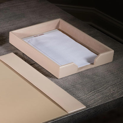 DACASSO Bonded Leather Desktop Letter Tray - Luxury Letter Holder & Paper Organizer for Desk - Office Organization & Executive Desk Decor - (White Latte)