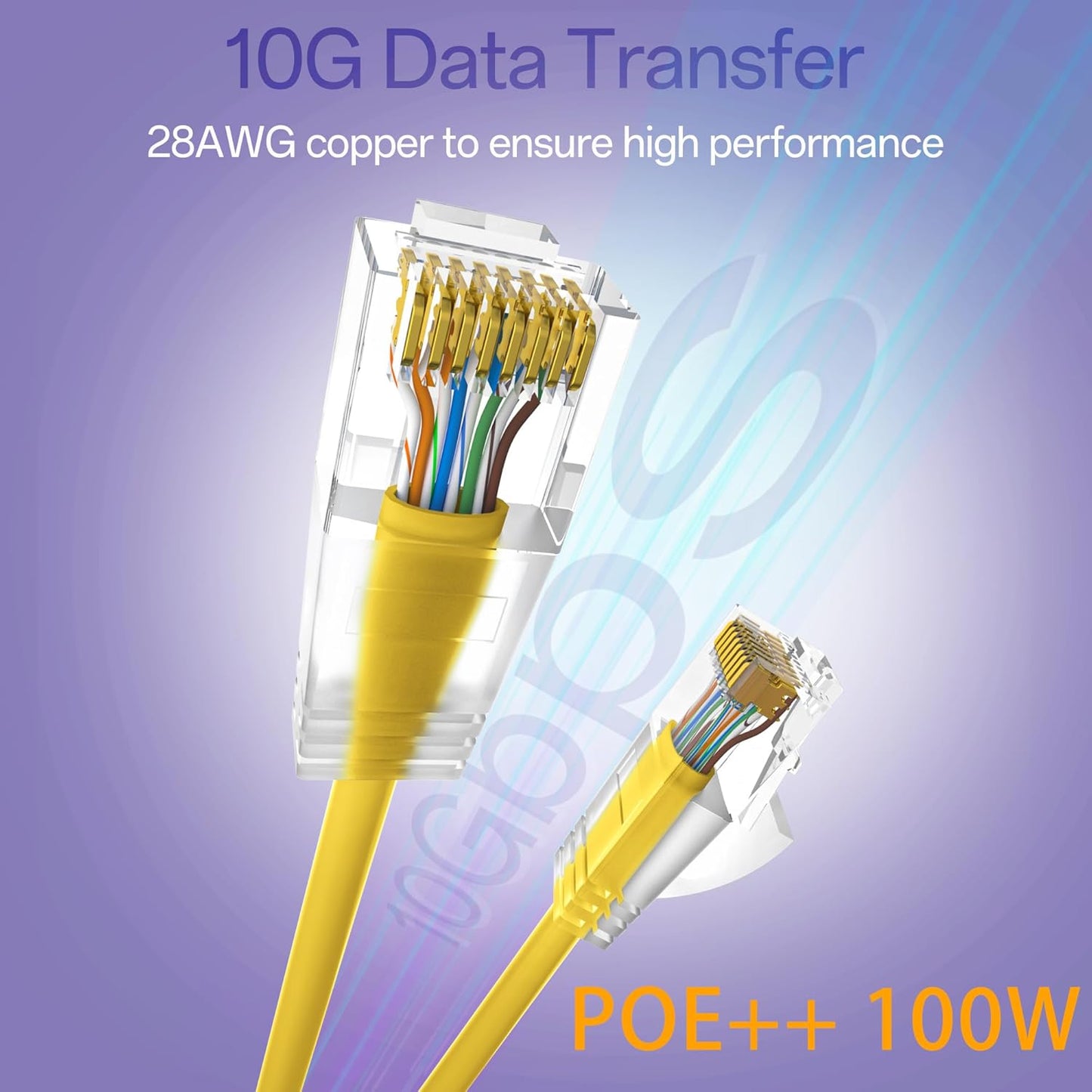 Cat6a Patch Cables 0.5ft (24 Pack) Slim, Cat6 Ethernet Patch Cable Pure Copper, Flexible Cat 6 Patch Cable 550MHZ 10G, Space-Saving Cat 6A Network Cables for Patch Panel, Yellow