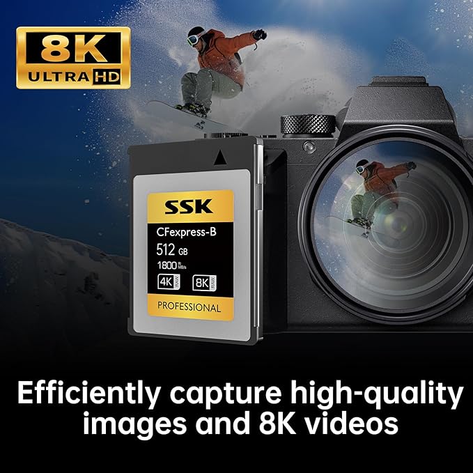 SSK CFexpress Type B 512GB,high Speed CF Cards up to 1800 MB/s Read Speed and 1200 MB/s Write Speed CF Express Type B Memory Card for Camera,Photographers,Videographers,Mini CF Express Card,8K Video
