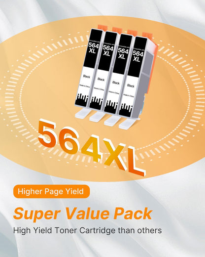 564XL Ink Cartridge for HP Printer Replacement for HP 564 XL 564XL Ink Cartridge Combo Pack for DeskJet 3520 3522 Photosmart 7520 6520 5520 7525 5514 7510 OfficeJet 4620 Printers, 4 Pack (Black)
