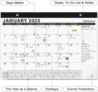 Ospelelf Magnetic Calendar 2025-2026 for Refrigerator, Desk Wall Calendar, January 2025 to June 2026, Monthly Large Planner Pad with Plastic Cover 17" X 12" Black