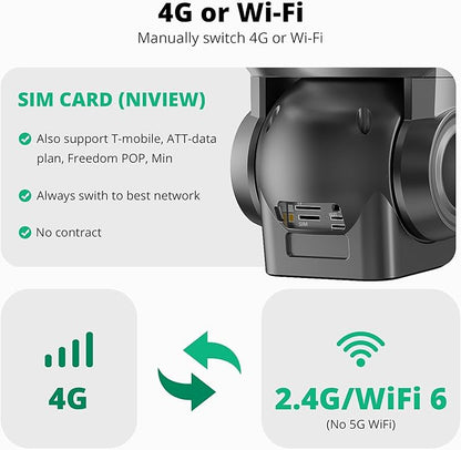 4G LTE Cellular Security Camera Outdoor, 4K 10x Optical Zoom Wireless Solar Camera 12000mAh, No WiFi or WiFi 2 Mode, 360° Pan and Tilt AI Tracking Cam for Remote Monitor with SIM Card and 64GB SD Card