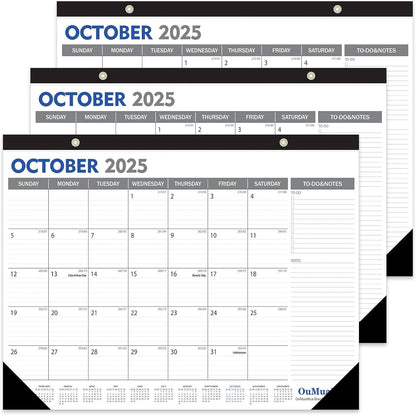 OuMuaMua 3-Pack Large Desk Calendars 2025-2026 - 19 Months from Jun. 2025 through Dec. 2026, 22" x 17" Desktop Wall Calendar with Julian Date To-do & Notes, Corner Protectors for School Home Office