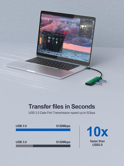 USB 3.0 Hub,4 Port USB Splitter Extender Portable Adapter Multiport Data Hub for Laptop,Xbox, Flash Drive,HDD,Console,Camera,Keyborad,Mouse Windows,Mac OS PC,Not Designed to Charge Devices-Green