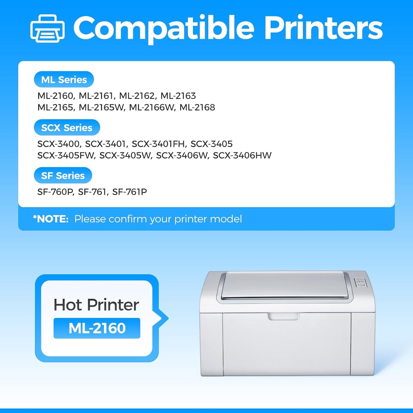MLT-D101S Toner Cartridge Black 2-Pack High-Yield Replacement for Samsung MLT-D101S D101S Compatible with Samsung ML-2160 ML-2161 ML-2166W ML-2168 SCX-3400 SCX-3405FW SCX-3406W SF-760P Laser Printers