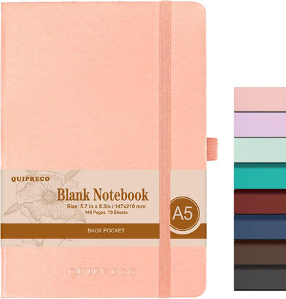 Blank Hardcover Sketch Book Notebook, A5 140 Pages 120Gsm Thick Journal for Drawing,School,Work,Diary，5.7''*8.3'',Blush