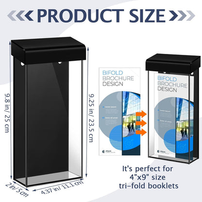 Remerry 4 Pcs Acrylic Outdoor Brochure Holder 4 x 9 Inch Waterproof Wall Mount Literature Box with Black Lid Clear Pamphlet Holder with Screws for Flyer Display Map Menu Envelope